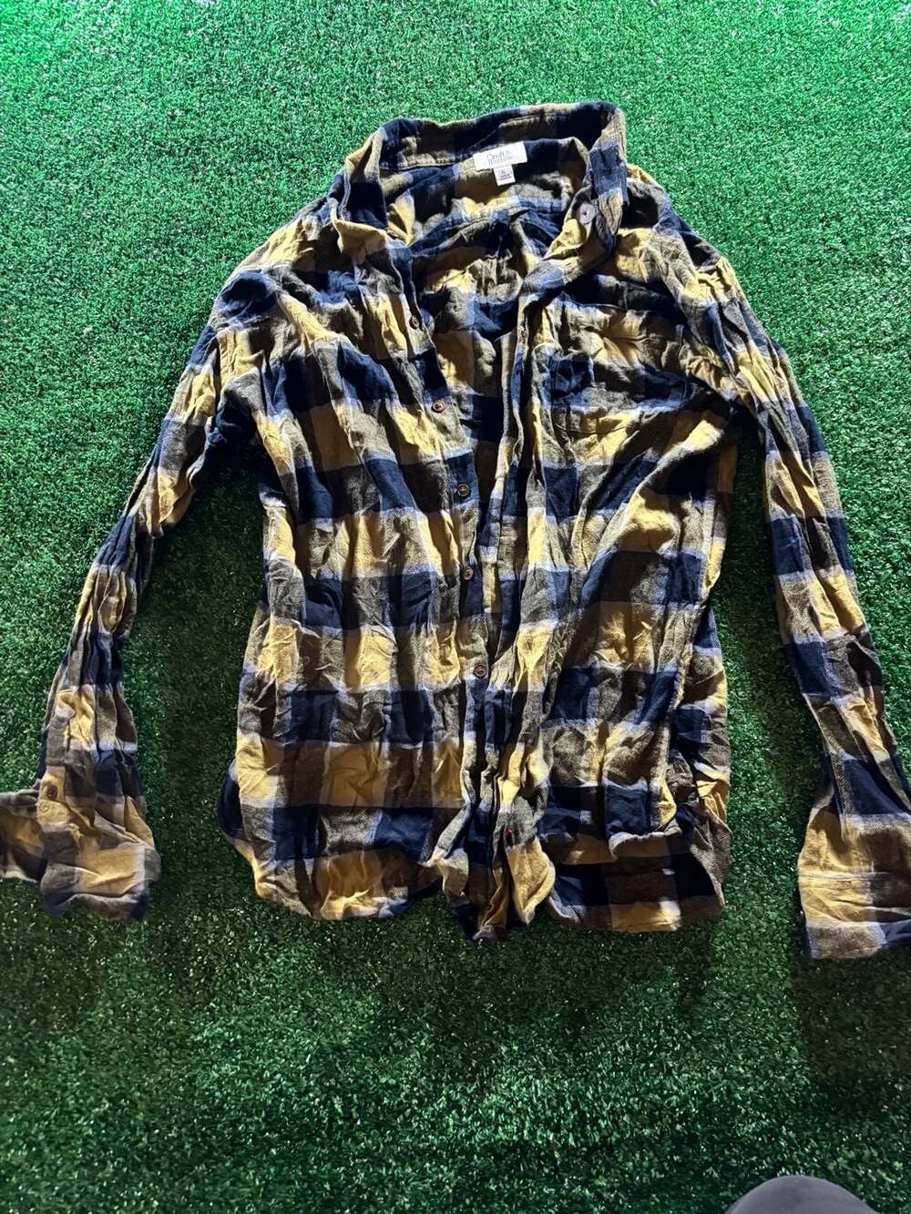 Croft & Barrow Yellow and Blue Plaid Button-Down Shirt Dress